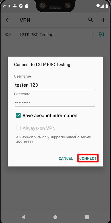 Android VPN configuration